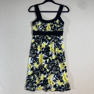 Vintage La Belle Y2K Mini Dress Sz Med Black/Yellow Babydoll Milkmaid Tank Bow